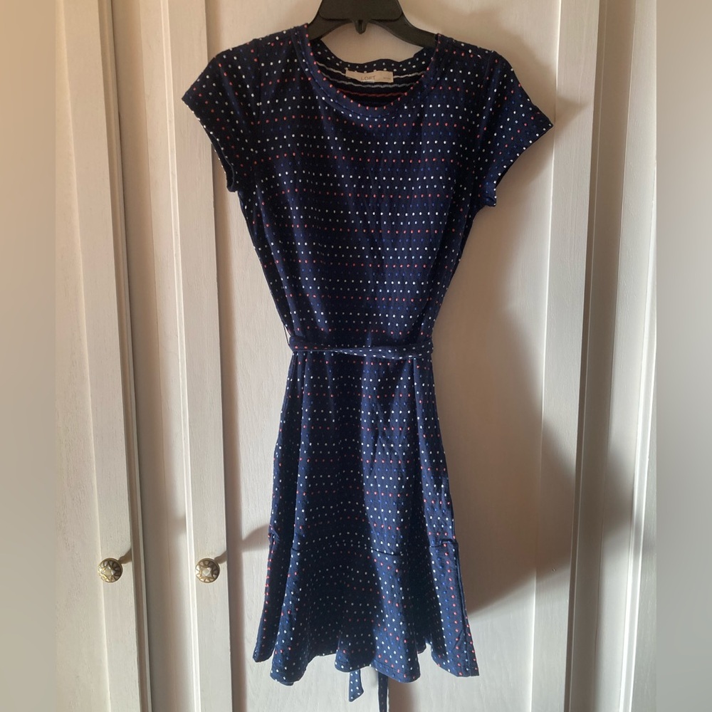 LOFT Navy Dress with Red and White Dots